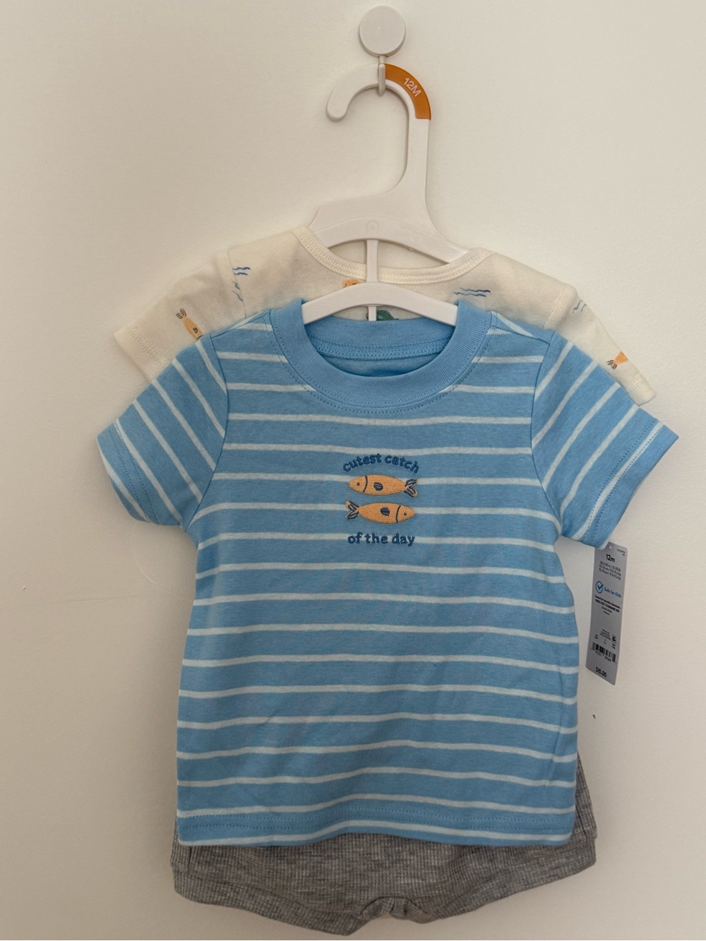 Carter's Light Blue & White Striped Tee with Fish Graphic